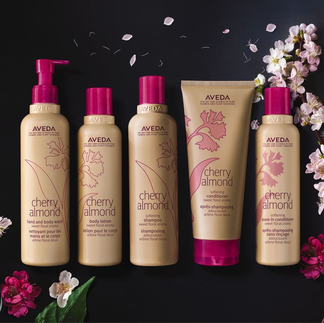 Image of the Aveda Cherry Almond hair & bodycare products